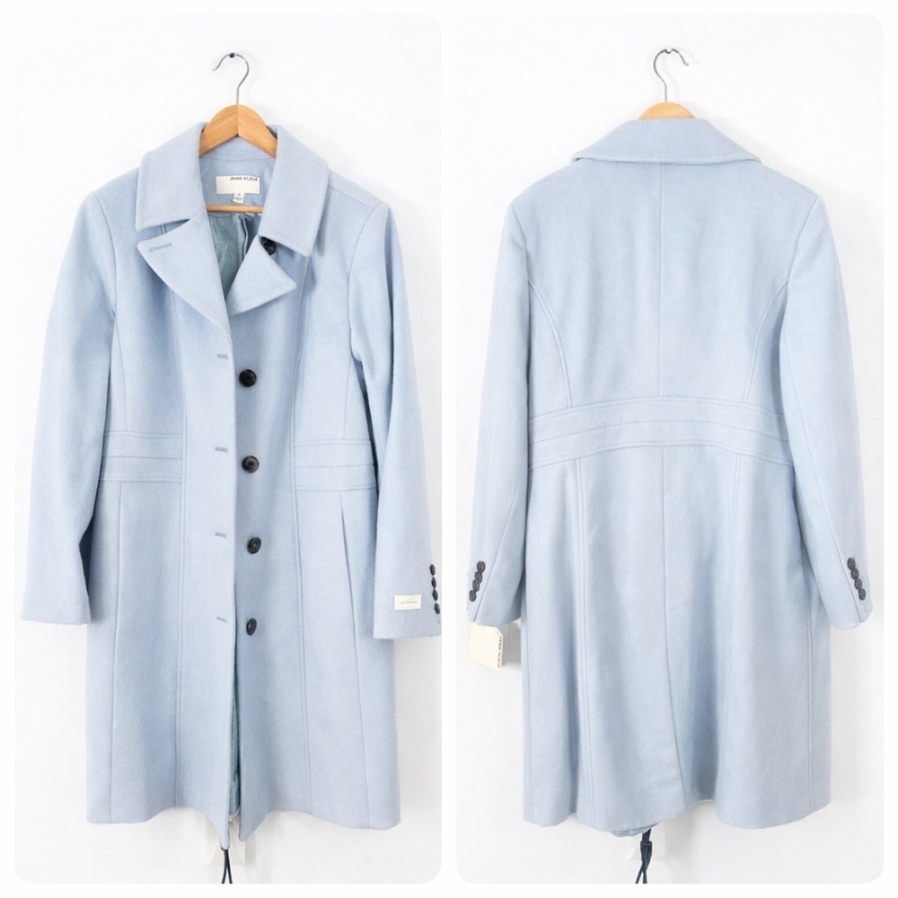 Anne Klein Single-Breasted Tailored Overcoat Womens Plus Sz 18 Pastel Blue Class - Picture 2 of 12